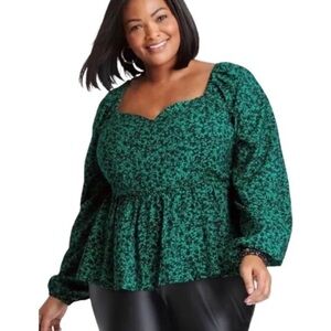Ava & Viv Green Floral Blouse